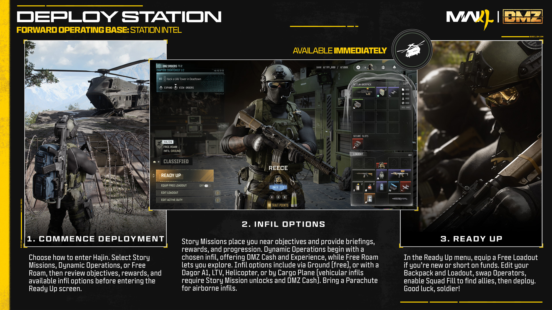 deployment overview with a Ready Up menu and the Equip Free Loadout option.